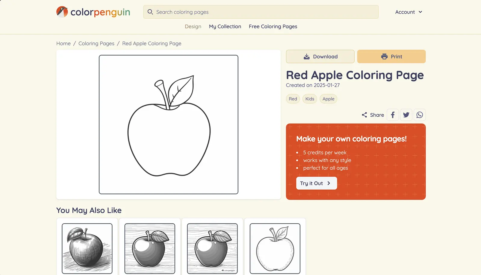 ColorPenguin individual coloring page screenshot