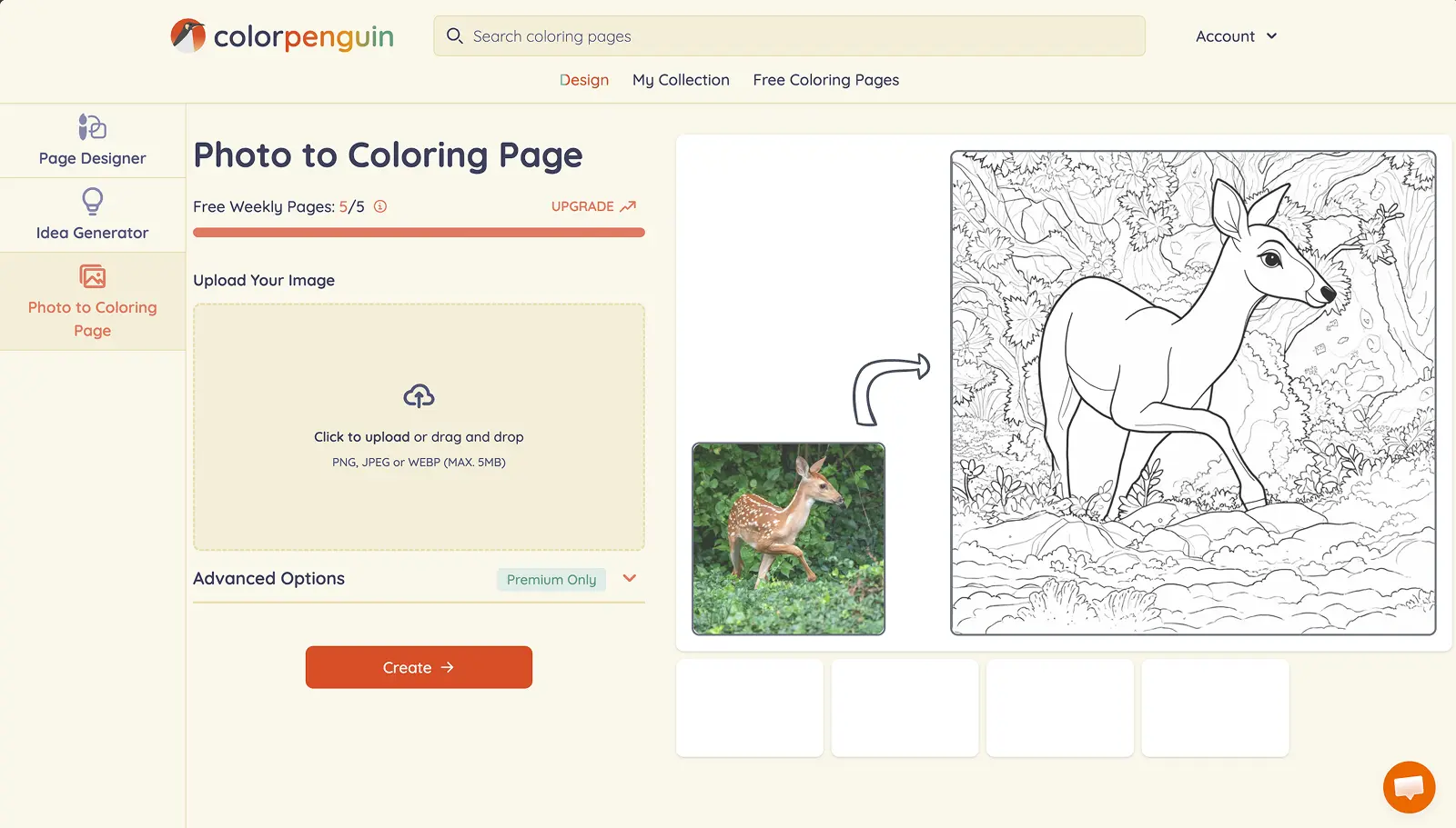 ColorPenguin photo to coloring page interface